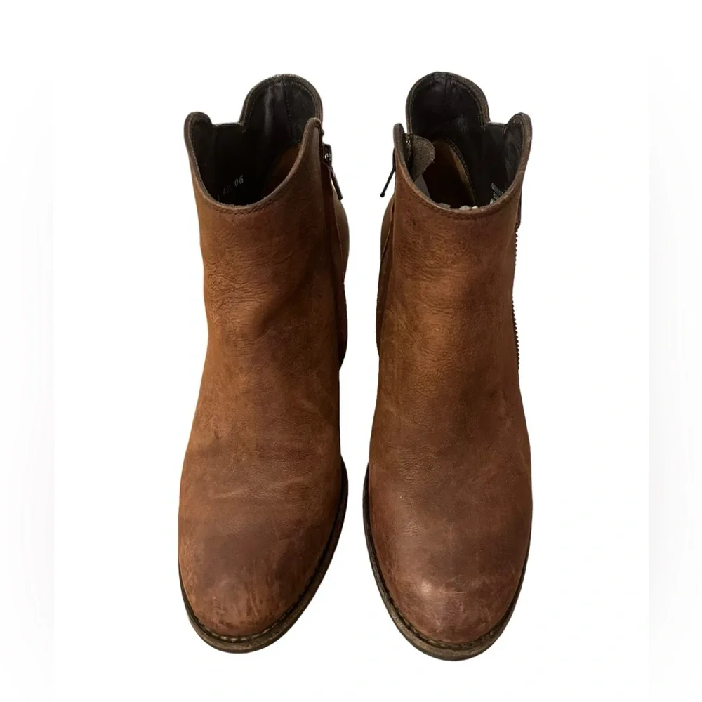 Paul Green Aubrey Boot US 7 Brown Leather Double Zip Western Ankle Bootie